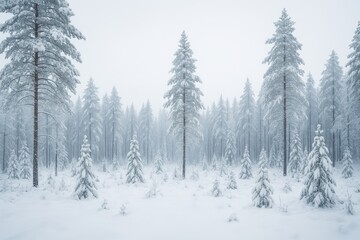 Frosty woodland scene blanketed in snow