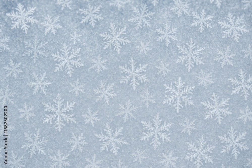 Poster close-up of intricate snowflake patterns against a wintery backdrop with frost and snowflakes