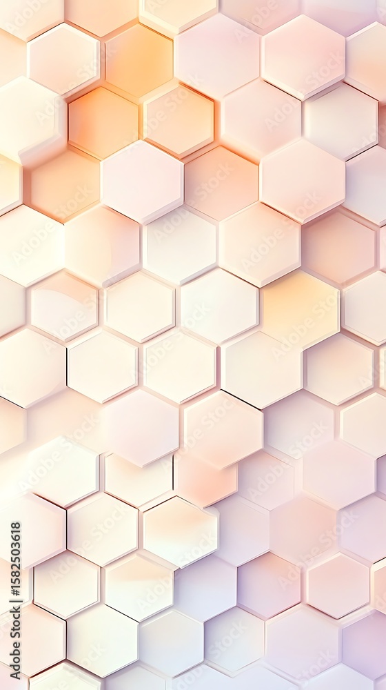 Poster a hexagonal abstract background in soft hues of peach lavender and cream creating a harmonious and p
