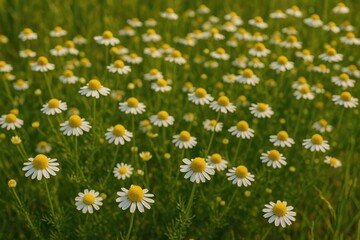 Fototapeta premium Untamed chamomile blossoms in nature