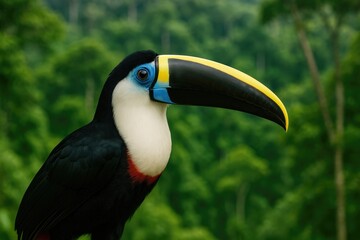 Naklejka premium Bright-colored toucan spotted in a lush national reserve