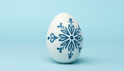 Decorated Easter Egg with a Snowflake Design on a Blue Background