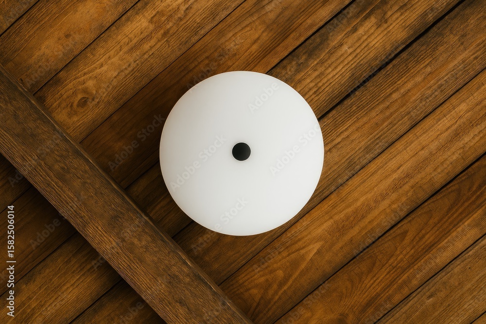 Aufkleber ceiling light fixture with a round white lamp in a rustic loft setting
