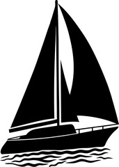 Simple Black Silhouette of a Sailing Boat on Water Nautical Design Element Isolated on White