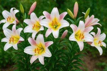 Fototapeta premium Garden filled with white, pink, and red Easter Lily blooms