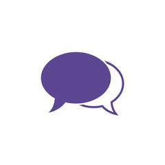 Two overlapping purple speech bubbles, signifying communication or conversation.