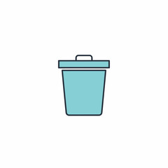 Simple, light teal colored outline illustration of a trash can.