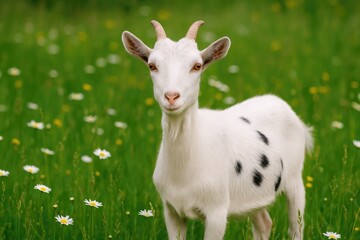 Obraz premium A white goat standing in a dotted black field