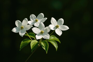 Obraz premium Bright white blossoms illuminated by sunlight against a lush green bokeh backdrop