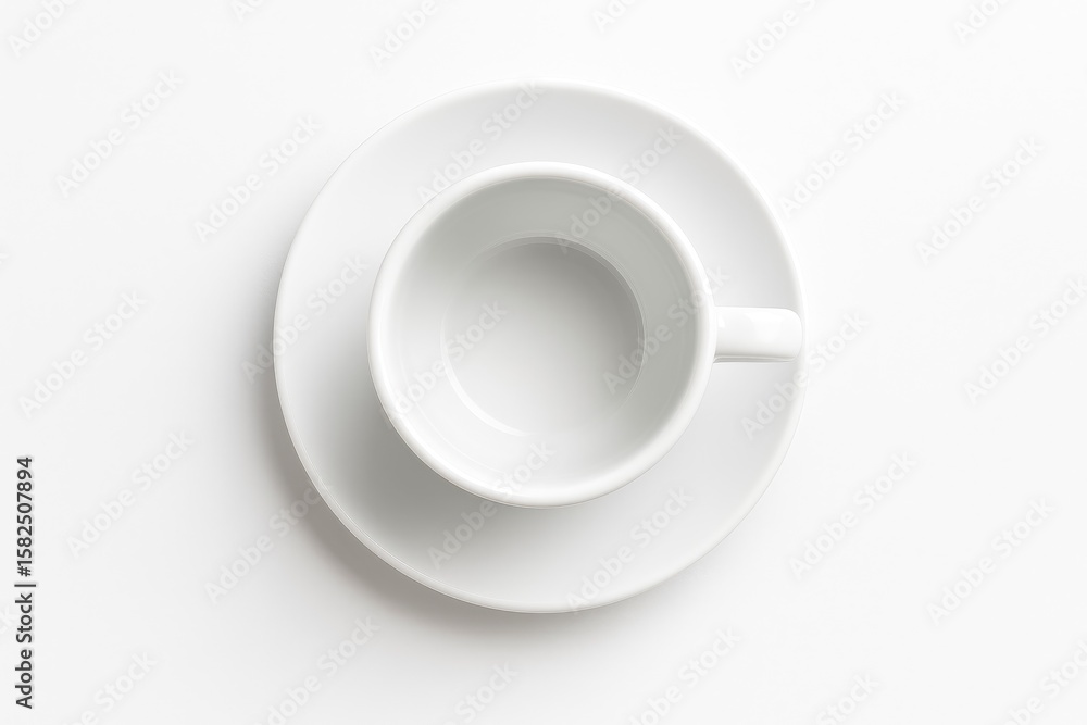 Poster empty white coffee cup seen from above on a plain background in studio setting