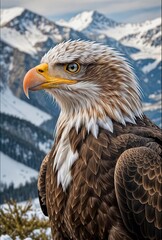 Majestic bald eagle with mountain background