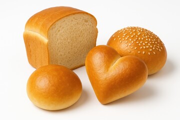 White bread and soft rolls on a plain background