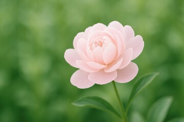 Detailed view of a gentle pink blossom with lush green foliage in soft focus, evoking tenderness and affection in pastel shades
