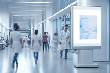 Modern Hospital Corridor With Busy Medical Staff