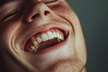 Fototapeta premium Extreme closeup of person laughing smiling showing positive expressing pure joy happiness generative ai