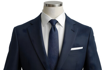 A mockup of a classic business suit, featuring a crisp blazer with subtle texture and fine stitching details