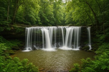 Majestic cascade within a lush forest reserve in Southeast Asia