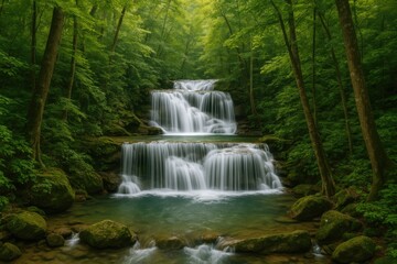 Majestic cascade amid lush jungle