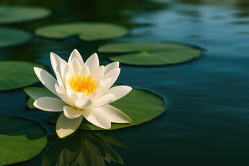 Lotus flower floating on a serene lake