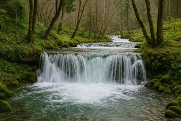 Fototapeta premium Natural waterfall flowing freely in the wilderness