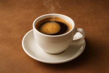 Fototapeta premium Cozy mug of coffee against a warm brown backdrop