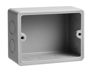 Obraz premium Rectangular installation box for wall outlets in an apartment, featuring knockouts for easy cable entry.