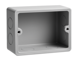 Rectangular installation box for wall outlets in an apartment, featuring knockouts for easy cable entry.
