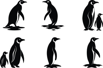 Obraz premium Emperor Penguin Silhouette Vector Illustration Set