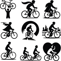Obraz premium Arc of Echoes – Nine Silhouettes Through Wheels and Wonder