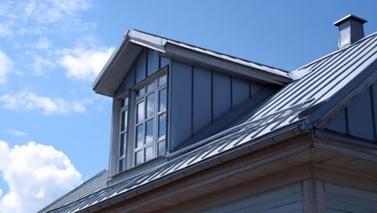The upper section of a house, featuring a metal profile roof and an open sky for a contemporary feel.