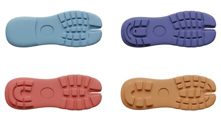 Obraz premium Four different shoe soles against white background