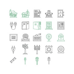 Electricity icons power generators plugs electrical panels and more