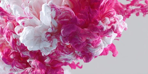 Fototapeta premium Vibrant Pink and White Ink Swirl Explosion on White Background