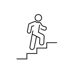 Man climbs the stairs. Progress linear icon. Action line customizable illustration. Contour symbol. Vector isolated outline drawing. Editable stroke