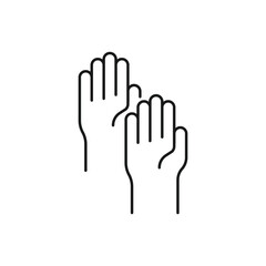 Raising hands linear icon. Voting. Thin line customizable illustration. Contour symbol. Vector isolated outline drawing.