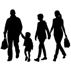 Family walking together silhouette vector illustration