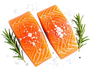 Fresh Salmon Steaks with Rosemary and Sea Salt &ndash; Top-Down Flat Lay PNG