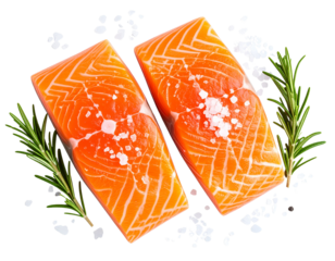 Fresh Salmon Steaks with Rosemary and Sea Salt – Top-Down Flat Lay PNG
