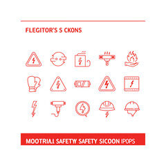 Safety icons set electricity fire warning signs and protective gear