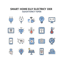 Smart Home Energy Management System Icons of Power Wifi and Energy Efficiency