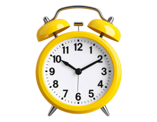 Classic Yellow Alarm Clock Showing 7:00 AM – Front View PNG Isolated on Transparent Background