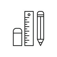 Eraser, ruler, pencil icon. line vector icon on white background. high quality design elements. editable linear style stroke. vector icon.