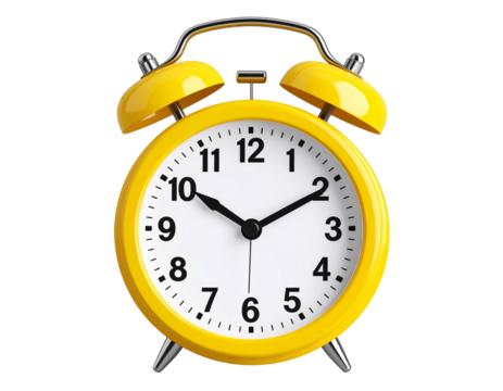  Classic Yellow Alarm Clock Showing 7:00 AM – Front View PNG Isolated on Transparent Background