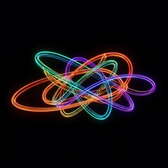 Light in motion a dark background, 3D render of glowing light trails in vibrant rainbow, a dynamic visual effect. Abstract swirling energy trails form a glowing abstract oval shape with vibrant colors
