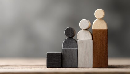 Wooden figures of different colors, arranged in a growth-like formation on a table