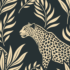 Elegant leopard and tropical foliage illustration with transparent elements for seamless backgrounds