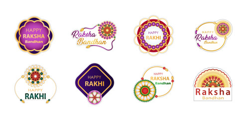 Obraz premium Raksha Bandhan festival Rakhi stickers, pearls, beautiful design Rakhi, set of Eight, brother sister festival, clipart, indian culture, Happy Rakhi