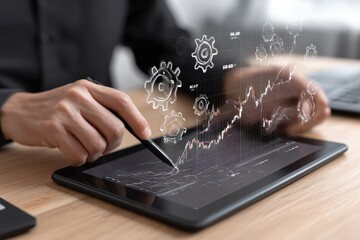 Person analyzing financial data on a tablet