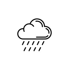 A simple line drawing of a cloud with rain falling from the cloud base on transparent background , no background