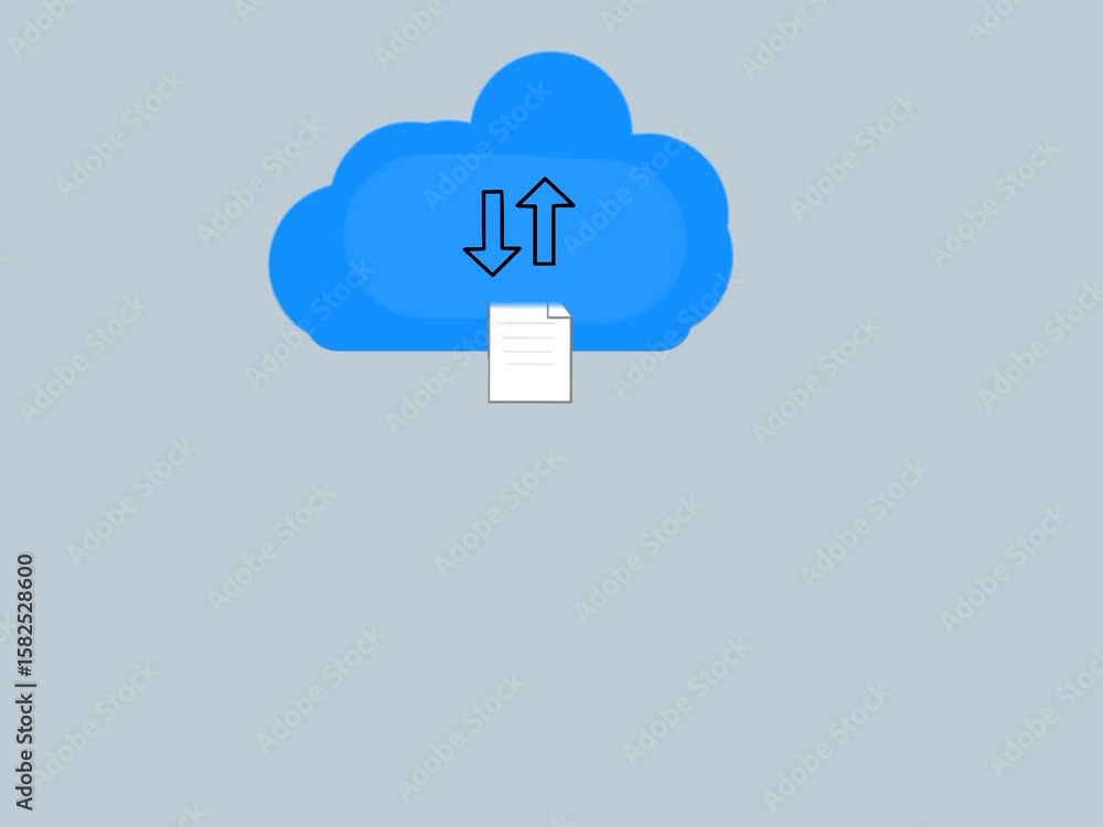 Poster cloud storage animation with document files entering cloud icon.